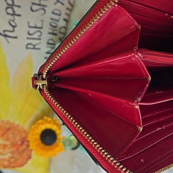 Coach Red Leather Zip Wallet with Gold Buckle - Picture 15 of 15